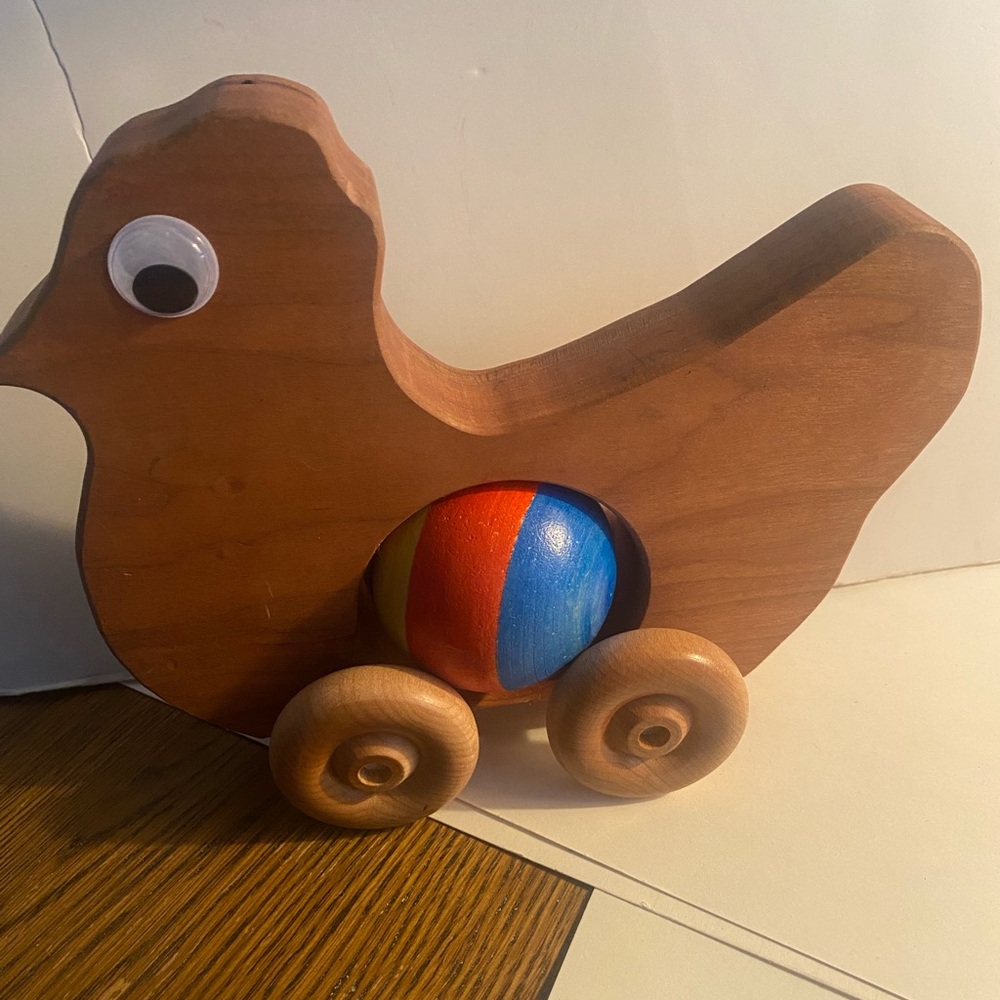 Wooden Duck Push Toy with Colorful Ball hand carved wooden chicken bird